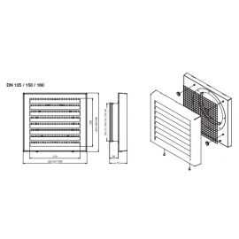 Grille murale INOX 265x245mm - raccord rond DN125